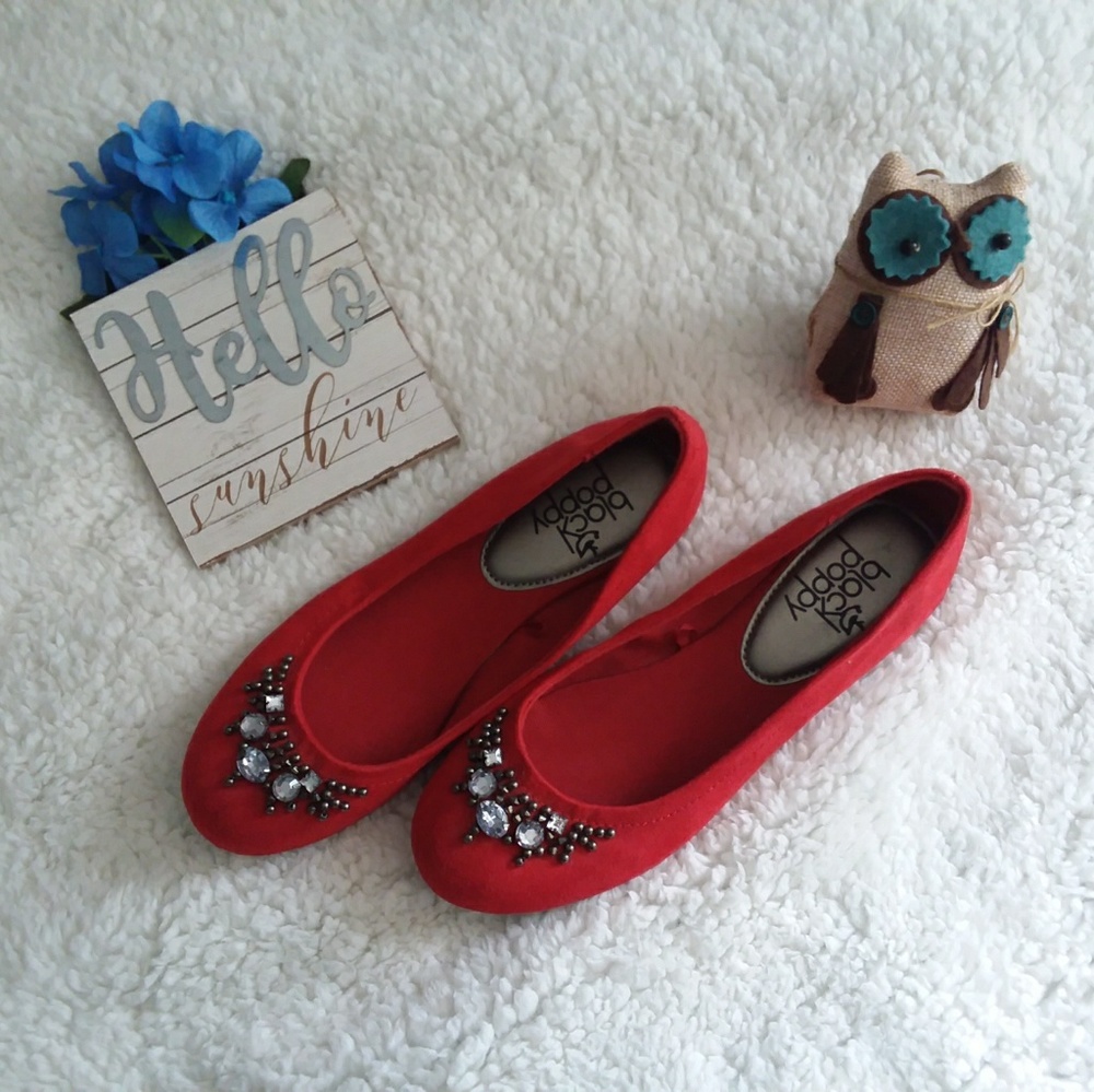 5for20$🛍[Black Poppy] Red Suede Flats